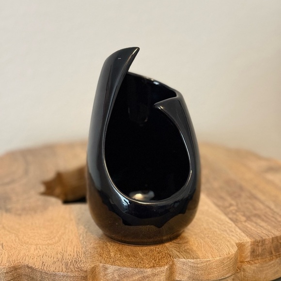 Vintage Frankoma Elegant Reflective Black Ceramic Vase - Picture 2 of 12